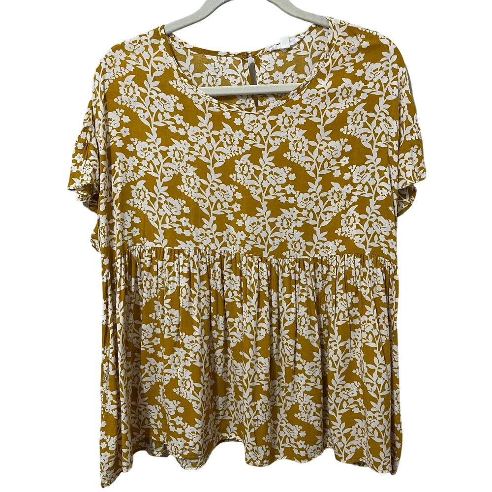Mod Boutique Women’s Floral Peasant‎ Top Sz Large Yellow/ White Light Loose